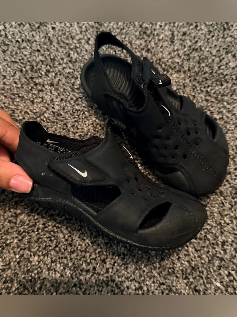 Nike Kids Black Sandal with White Swoosh